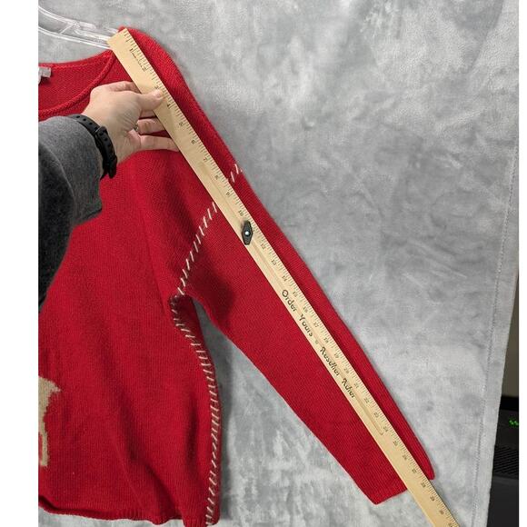 J.Jill Sweater Womens Medium Red Deer Holiday Cotton Yak Fiber Wool Christmas - Picture 4 of 11